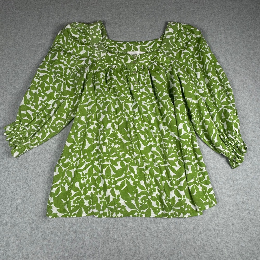 LC Lauren Conrad Green Floral Square Neck Balloon Sleeve Blouse Large